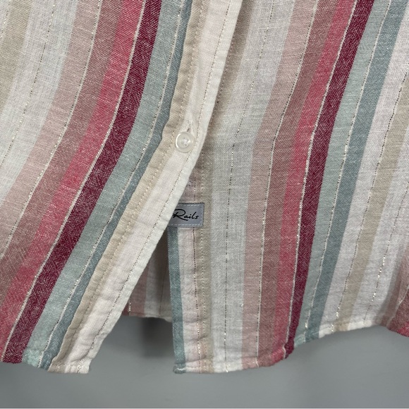 Rails Charli Button Down Top Tropic Metallic Stripe Linen Blouse Top Revolve M - Picture 11 of 16